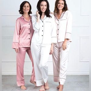 White Silk PJs with Bride on the pocket